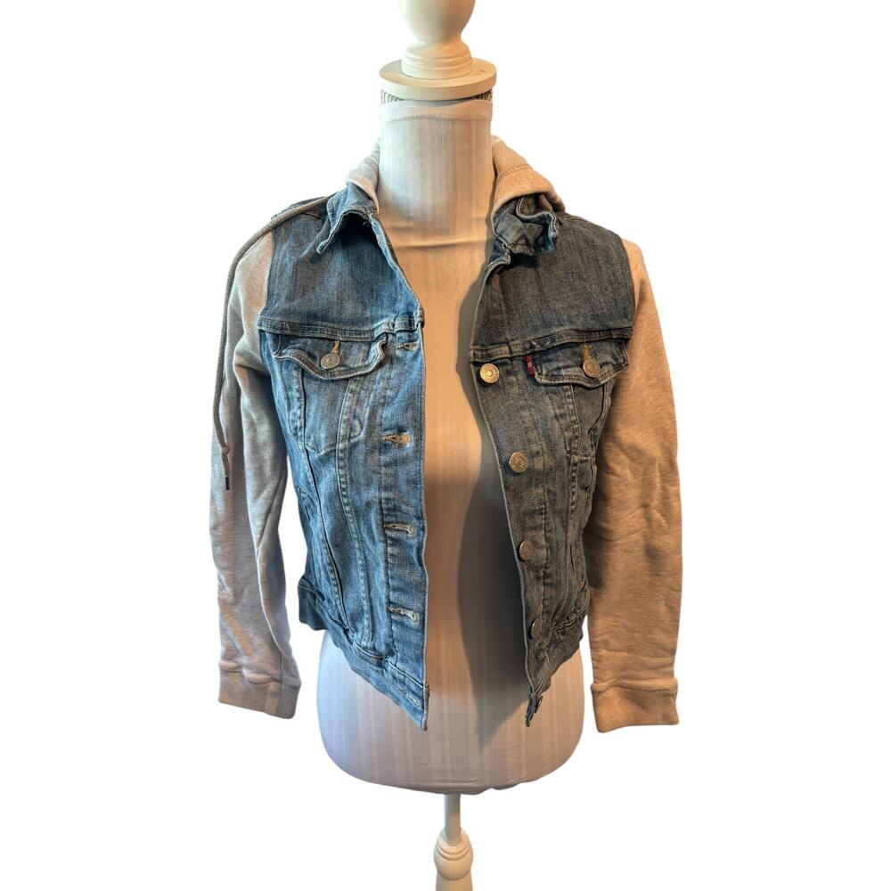 Levi's Denim Jacket XS Pink Heathered Hoodie & Sleeves